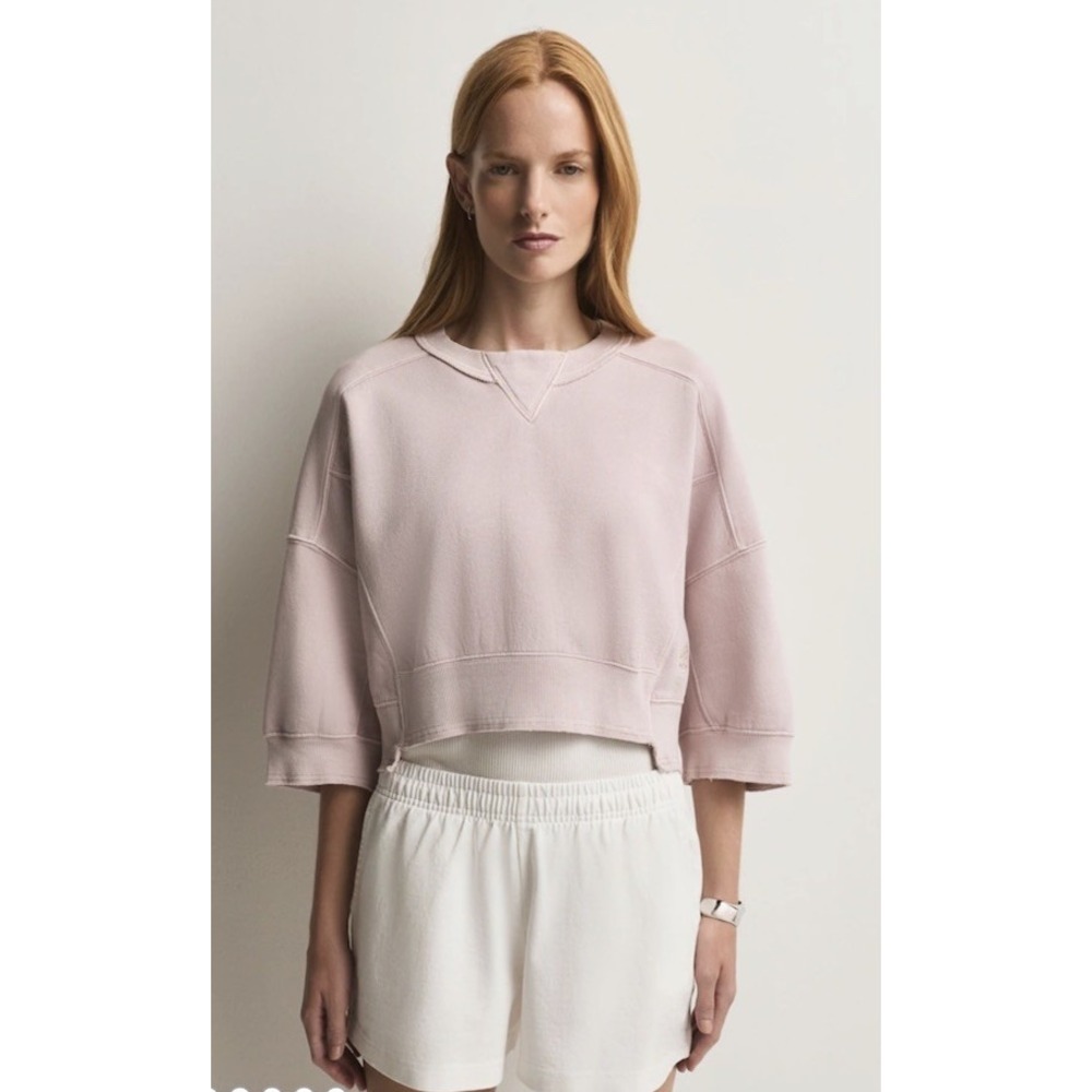 Free People Pink Short Sleeve Intercept Pull On Sweat Top NWT SIZE M